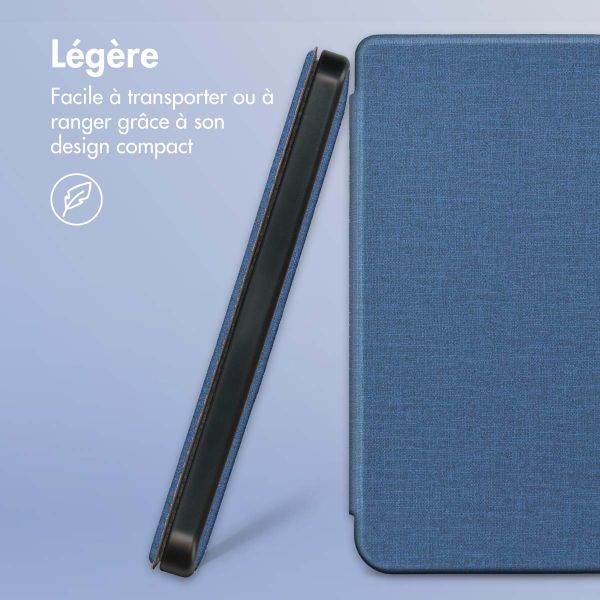 imoshion Étui de liseuse portefeuille Canvas Sleepcover avec support Kobo Libra Colour / Tolino Vision Color - Bleu foncé