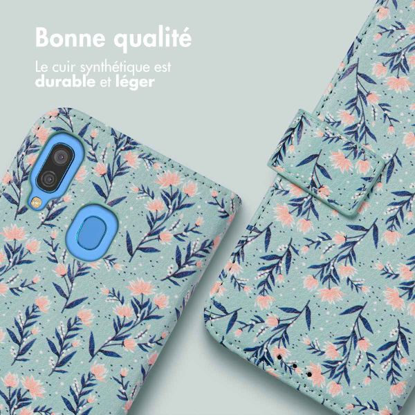 imoshion Étui de téléphone portefeuille Design Samsung Galaxy A40 - Bleu Flowers