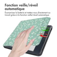 imoshion Design Slim Hard Sleepcover avec support Kobo Libra Colour - Smoke Green Flowers