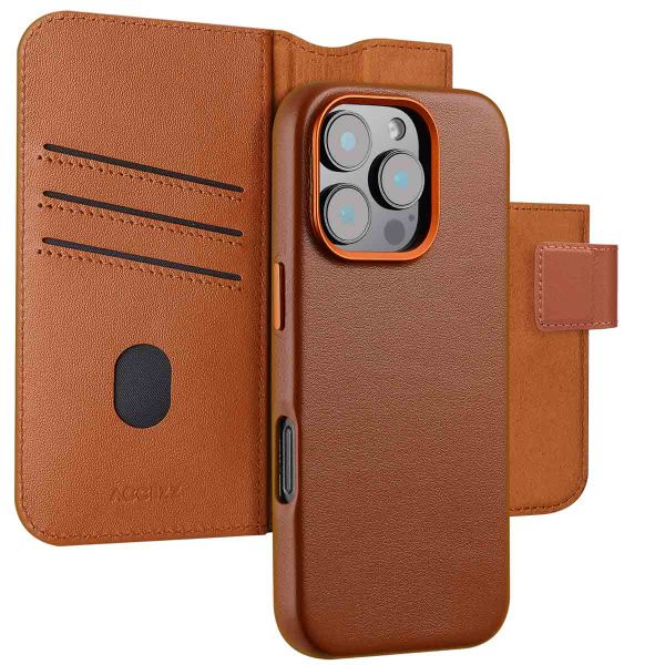 Accezz Étui de téléphone portefeuille en cuir 2-en-1 avec MagSafe iPhone 16 Pro - Sienna Brown