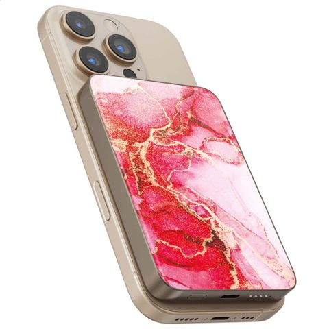 Selencia Powerbank Vivid 5 000 mAh - MagSafe et Qi - Desert Gold / Rosy Marble