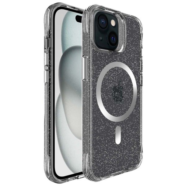 imoshion Coque arrière transparente pailletée avec MagSafe iPhone 15 - Argent