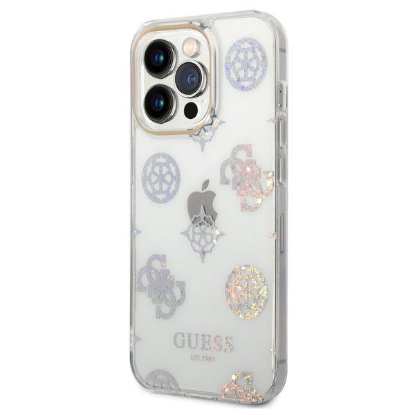 Guess Coque Peony Glitter iPhone 14 Pro - Blanc