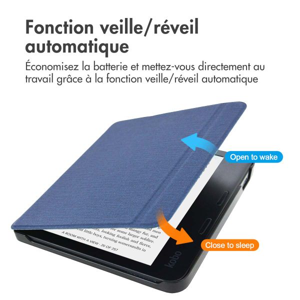 imoshion Étui de liseuse portefeuille Canvas Sleepcover avec support Kobo Libra 2 / Tolino Vision 6 - Bleu foncé