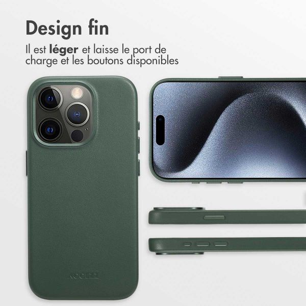 Accezz Coque arrière en cuir avec MagSafe Apple iPhone 15 Pro - Cedar Green