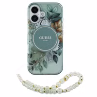 Guess MagSafe IML Flowers Case avec beads strap Apple iPhone 16 - Green