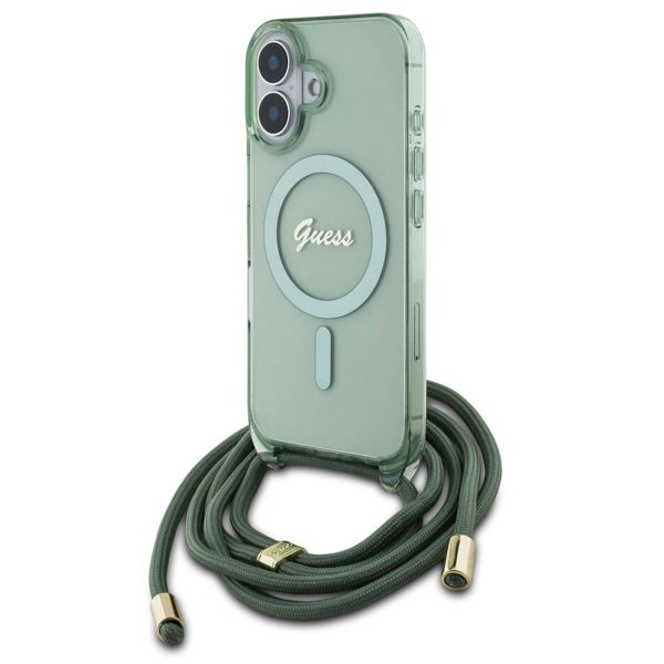 Guess Coque MagSafe IML avec crossbody cord iPhone 16 - Vert