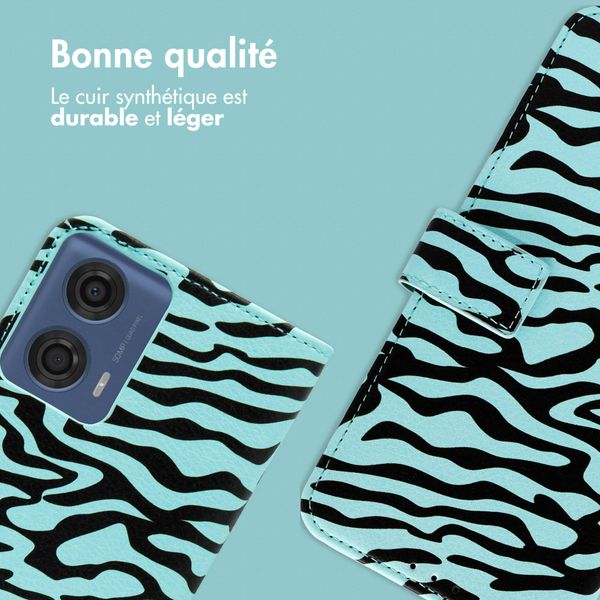 imoshion Étui de télephone portefeuille Design Motorola Moto G04 / G24 - Black Blue Stripes