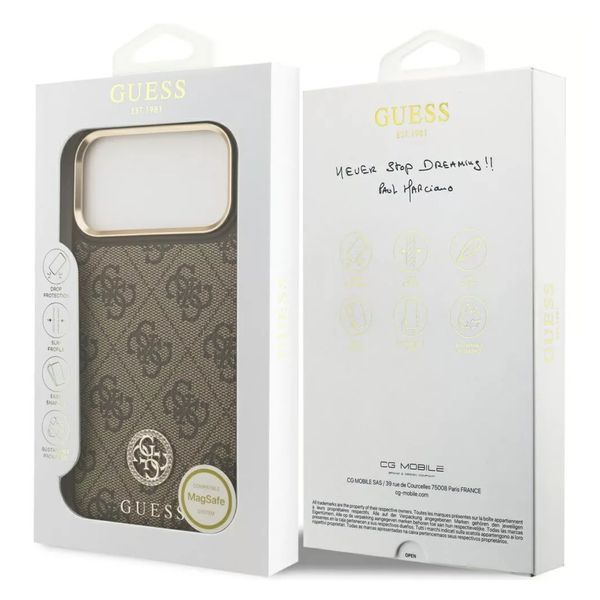 Guess Coque arrière en cuir avec logo Strass classique et MagSafe Apple iPhone 17 Pro Max - Marron