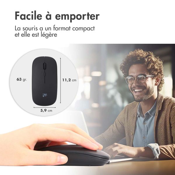 imoshion Souris sans fil - Souris d'ordinateur rechargeable + adaptateur USB-A 2,4G - Noir