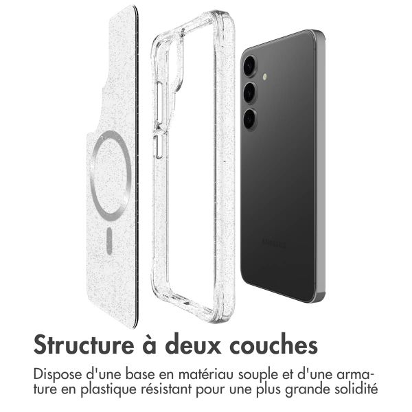imoshion Coque arrière transparente Pailletée avec MagSafe Samsung Galaxy S25 Plus - Argent
