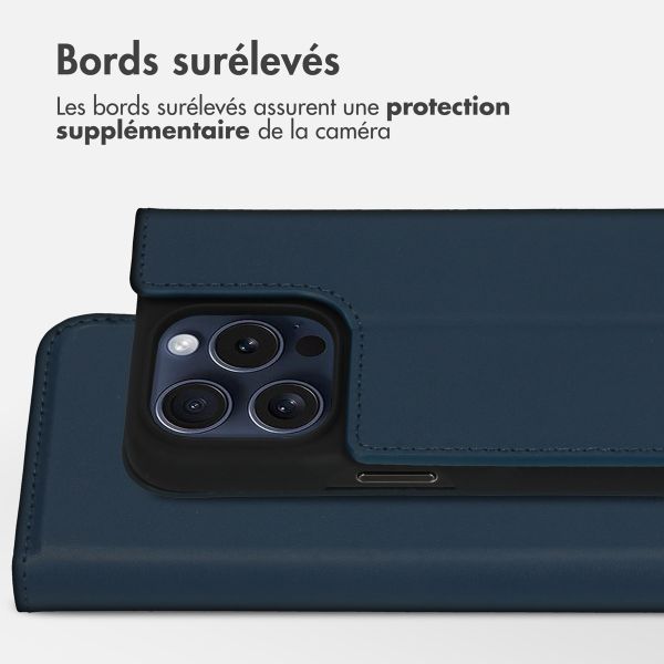 Accezz Étui de télephone Slim Folio en cuir de qualité supérieure Apple iPhone 15 Pro - Bleu foncé