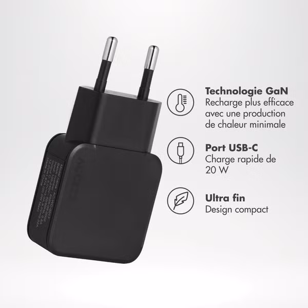 Accezz Chargeur GaN Ultra Slim - USB-C - 20 W - Noir