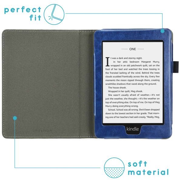 imoshion Étui de liseuse portefeuille en cuir végan Amazon Kindle Paperwhite 4 - Bleu foncé