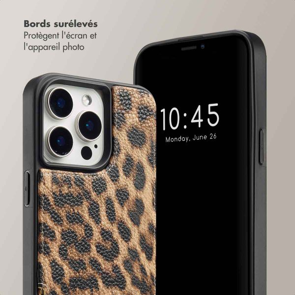 Selencia Coque arrière avec cordon et porte-cartes Nova iPhone 15 Pro Max - Leopard