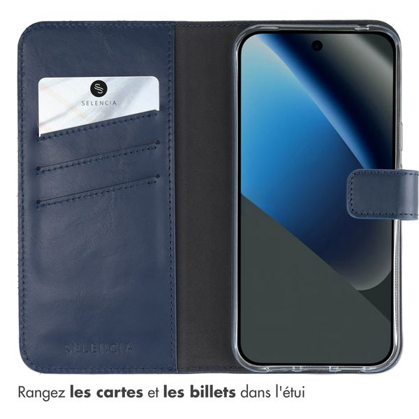 Selencia Étui portefeuille en cuir véritable Google Pixel 10a - Bleu foncé