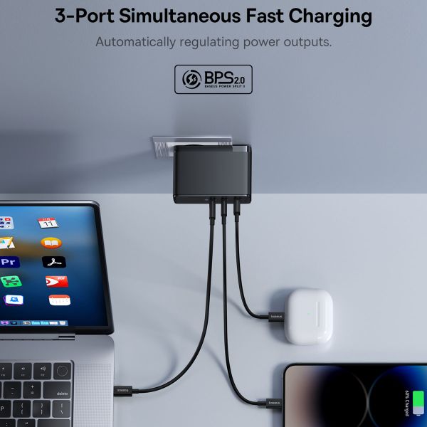 Baseus GaN5 Pro | Chargeur rapide - 2x USB-C + 1x USB-A - 160 watts