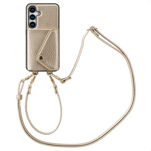 Selencia Coque de télephone Sera avec cordon et porte-cartes enveloppe Samsung Galaxy S24 / S25 - Champagne