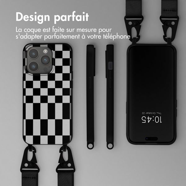 Selencia ﻿Coque design en silicone avec cordon amovible iPhone 15 Pro - Irregular Check Black