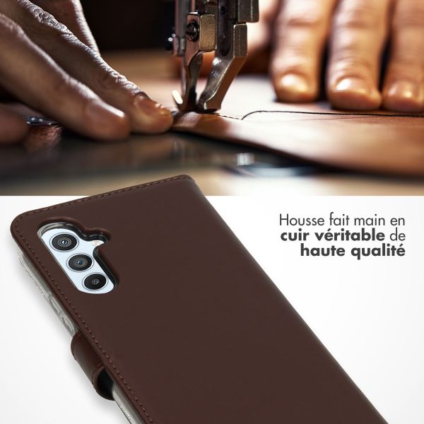 Selencia Étui portefeuille en cuir véritable Samsung Galaxy A54 (5G) - Marron