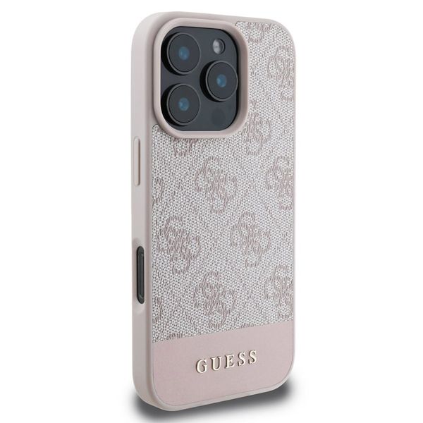 Guess Coque arrière Bottom Stripe 4G Apple iPhone 16 Pro - Rose