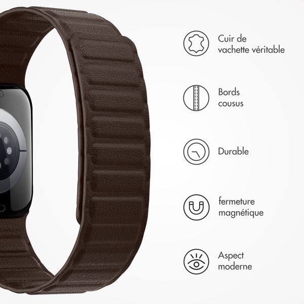 Accezz Bracelet en cuir véritable magnétique Apple Watch | 44/45/46/49 mm - Chocolate Brown