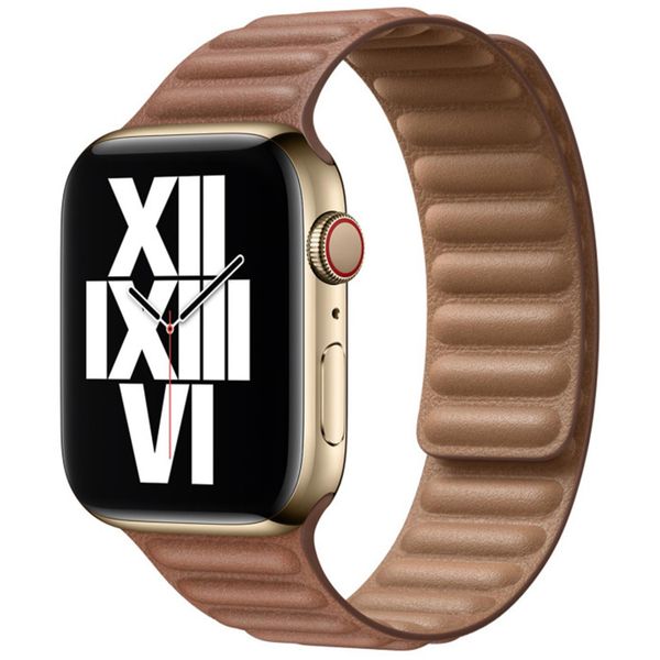 Apple Leather Link Apple Watch Series 1-10 / SE / Ultra (2) - 42/44/45/46/49 mm - Taille S/M - Saddle Brown