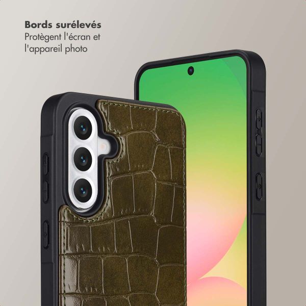 Selencia Coque de télephone Nova Croco avec cordon et porte-cartes Samsung Galaxy A56 - Dark Olive