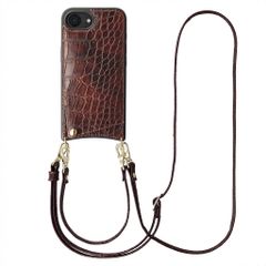 Selencia Coque de télephone Nova Croco avec cordon et porte-cartes Apple iPhone 17e / 16e - Burgundy