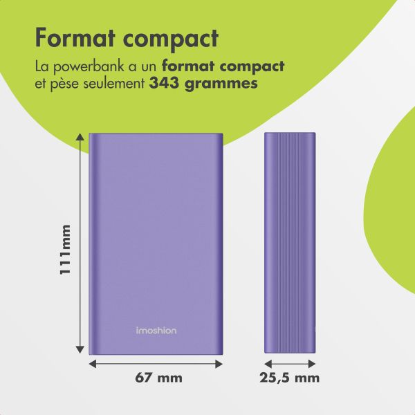 imoshion Ultra Series Aluminium | Batterie externe 20.000 mAh - Charge rapide jusqu'à 33 watts - Tropical Violet