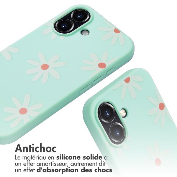 imoshion Coque design en silicone avec cordon Apple iPhone 16 - Green Flower Distance