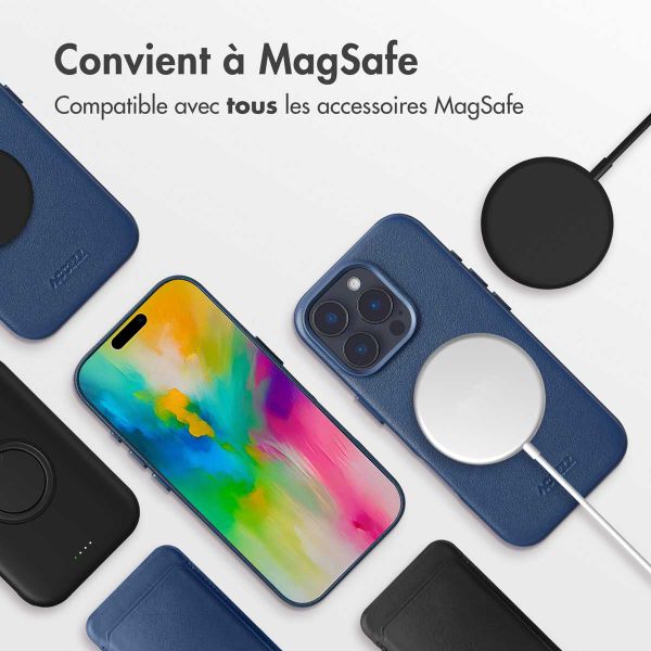 Accezz Coque arrière en cuir avec MagSafe Apple iPhone 16 Pro Max - Nightfall Blue