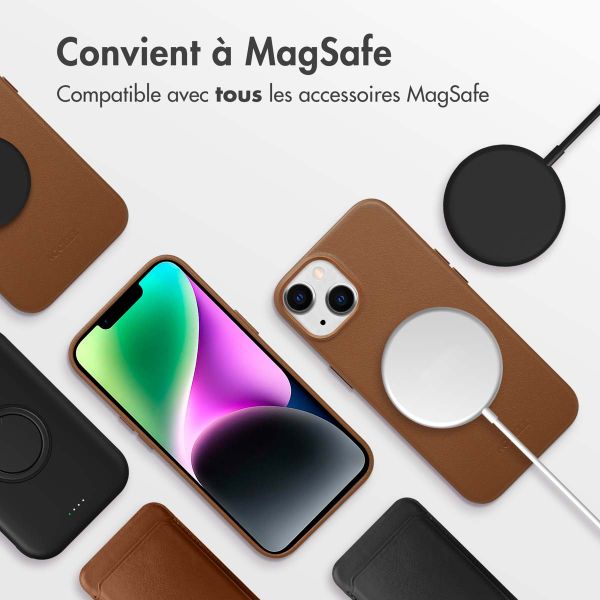 Accezz Coque arrière en cuir avec MagSafe iPhone 14 - Sienna Brown