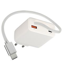 imoshion Chargeur GaN avec câble USB-C rétractable 65W - USB-A + USB-C - Blanc