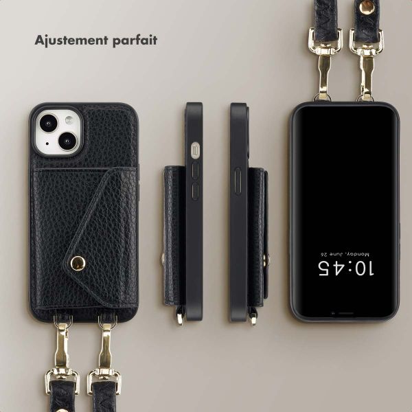 Selencia Coque à cordon avec porte-cartes enveloppe Sera iPhone 13 - Noir