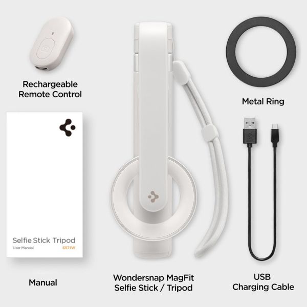 Spigen Trépied Selfie Stick MagSafe - avec télécommande - Universel - 74CM - Dune Beige