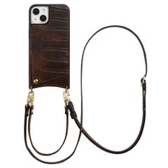 Selencia Coque de télephone Nova Croco avec cordon et porte-cartes Apple iPhone 14 / 13 - Choco Brown