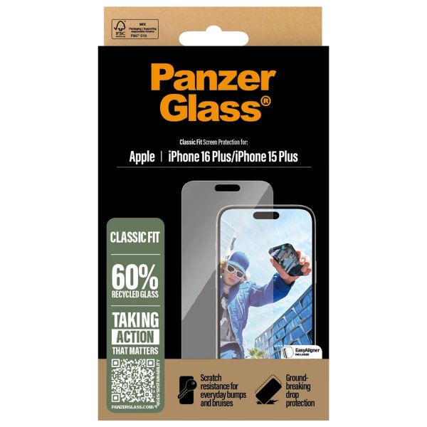 PanzerGlass Protection d'écran en verre trempé Anti-bactériesr iPhone 16 Plus