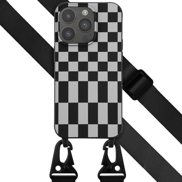 Selencia ﻿Coque design en silicone avec cordon amovible iPhone 14 Pro - Irregular Check Black