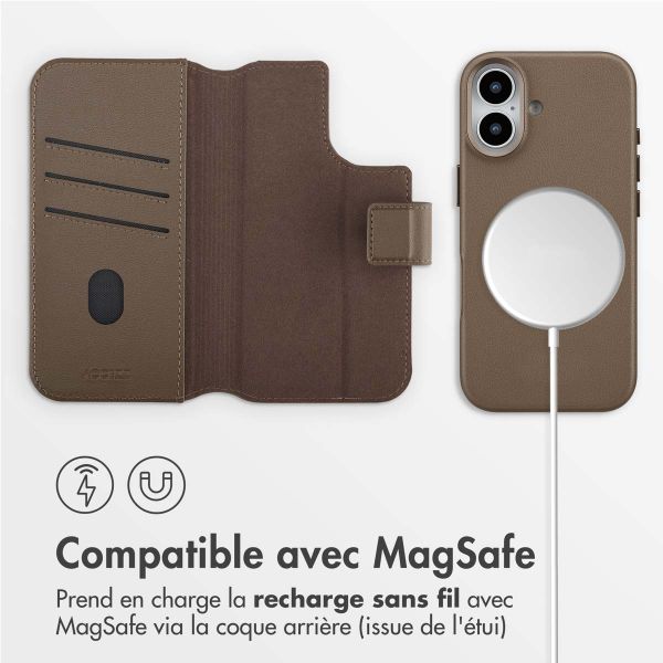 Accezz Étui de télephone portefeuille en cuir 2-en-1 avec MagSafe Apple iPhone 17 - Marron café