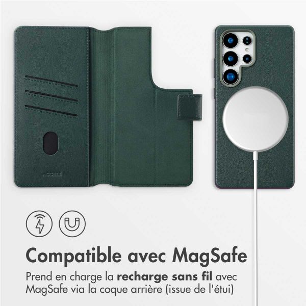 Accezz Étui de téléphone portefeuille en cuir 2-en-1 avec MagSafe Samsung Galaxy S25 Ultra - Cedar Green