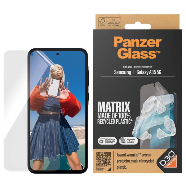 PanzerGlass ﻿Protection d'écran Matrix Recycled Ultra-Wide Fit Anti-bactérienne avec applicateur Samsung Galaxy A35