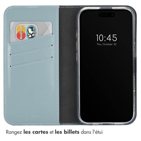 Selencia Étui portefeuille en cuir véritable Apple iPhone 16 Plus - Air Blue