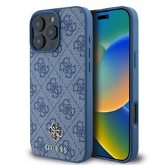 Guess Coque 4G Metal Logo MagSafe iPhone 16 Pro - Bleu