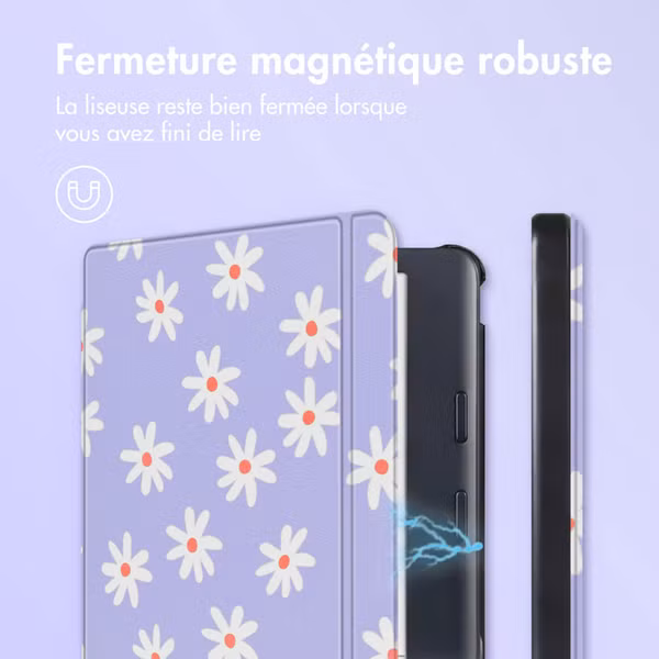 imoshion Design Slim Hard Sleepcover avec support Kobo Libra Colour - Flowers Distance