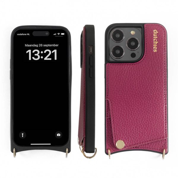 Dutchies Coque avec porte-cartes iPhone 16 Pro Max - Cordon de téléphone non inclus - Ruby