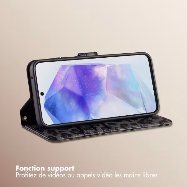 Selencia Étui de télephone portefeuille imprimé léopard Sabi Samsung Galaxy A55 - Midnight Black