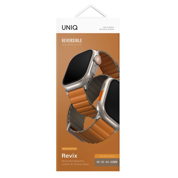 Uniq Bracelet double face Revix Premium Edition Apple Watch Series 1 á 10 / SE / Ultra (2) (44/45/46/49 mm) - Kaki/Orange Safran