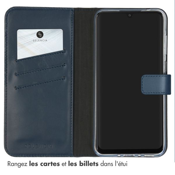 Selencia Étui portefeuille en cuir véritable Samsung Galaxy A35 - Bleu foncé