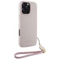 Guess Coque Grained MagSafe avec Flower Charm Strap Apple iPhone 16 Pro - Rose
